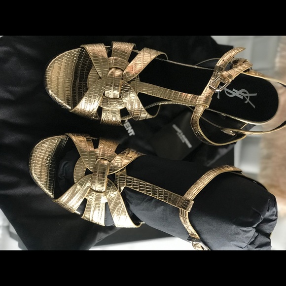 Yves Saint Laurent Shoes Brand New Ysl Tribute Platforms In Gold